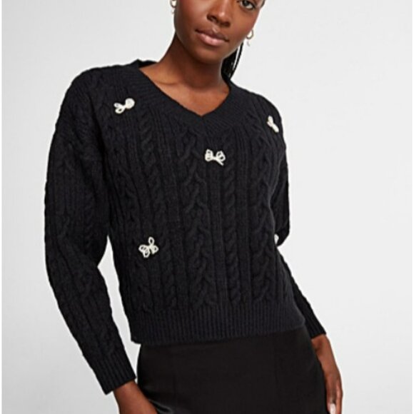 Simons Icone beaded bows cable knit sweater - Picture 1 of 5